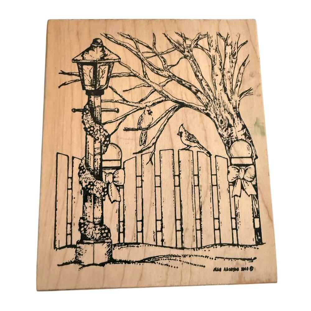 Northwoods 2010 Holiday Light Fence With Birds Rubber Stamp